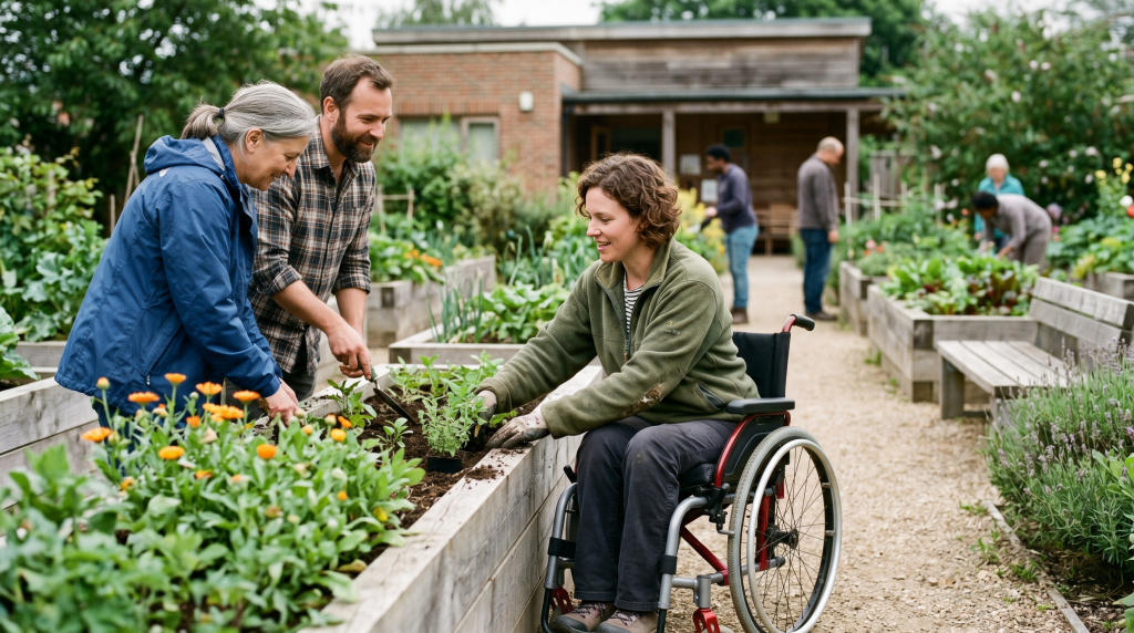 EmpowerAbility. People planting in raised bed.