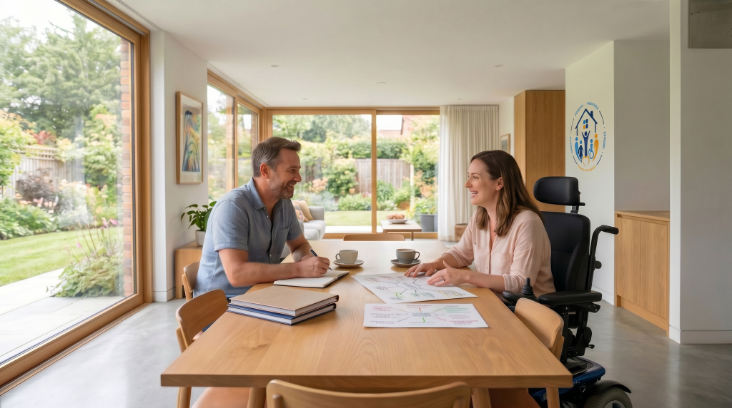 EmpowerAbility. Our Services. Image 1.  A man and a woman sat at a table.